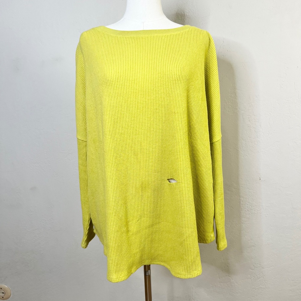 We The Free People Latte Waffle Knit Top Lime Green Small OB2315356 FLAWS